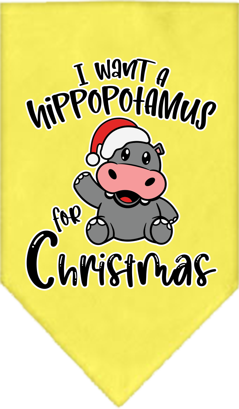 Hippo for Christmas Screen Print Bandana Yellow Size Large